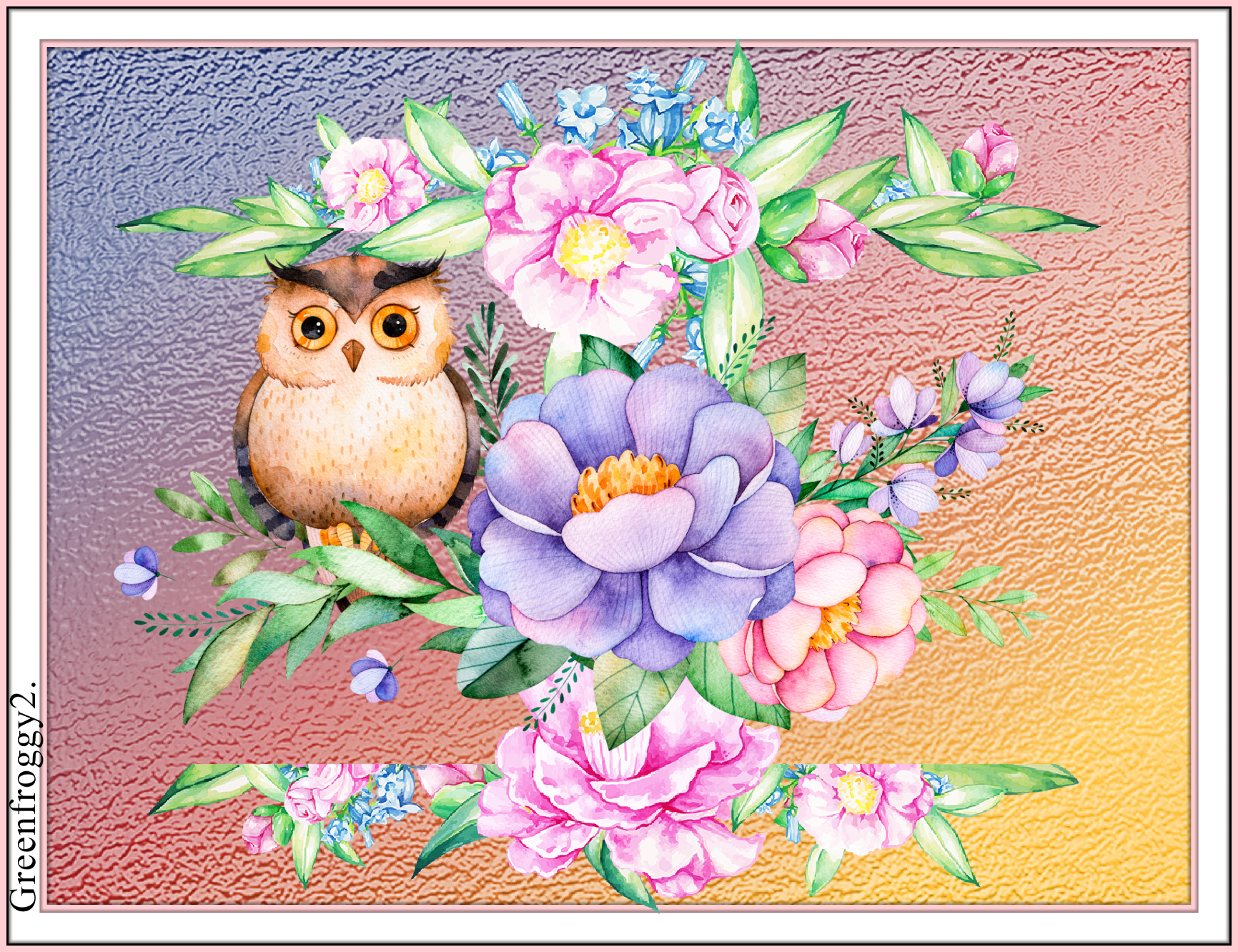 OWL AND FLOWERS by GREENFROGGY1
