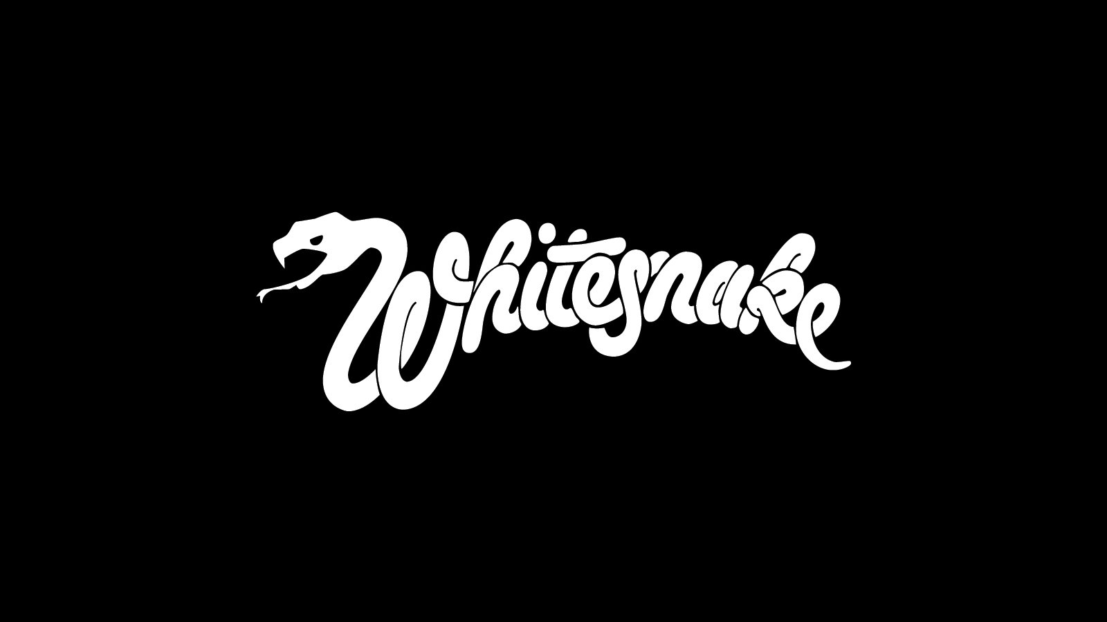 White stylized Whitesnake logo with a coiled snake forming the lettering on a black background — rock music band emblem.