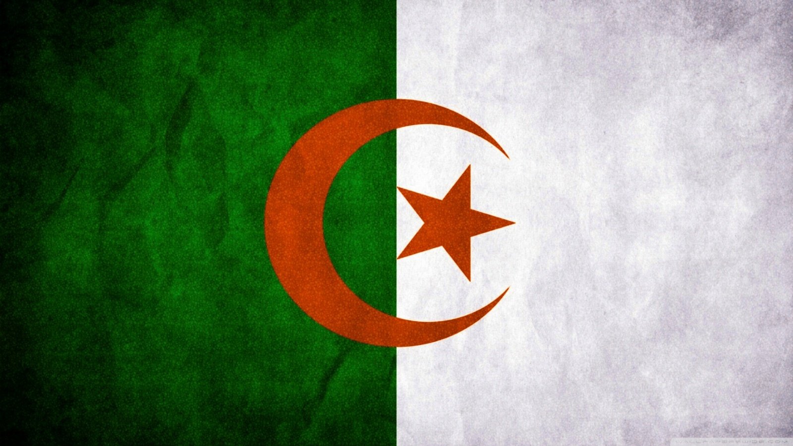 Flag of Algeria featuring a green and white background, with a central red crescent and star symbolizing the nation's heritage and identity.