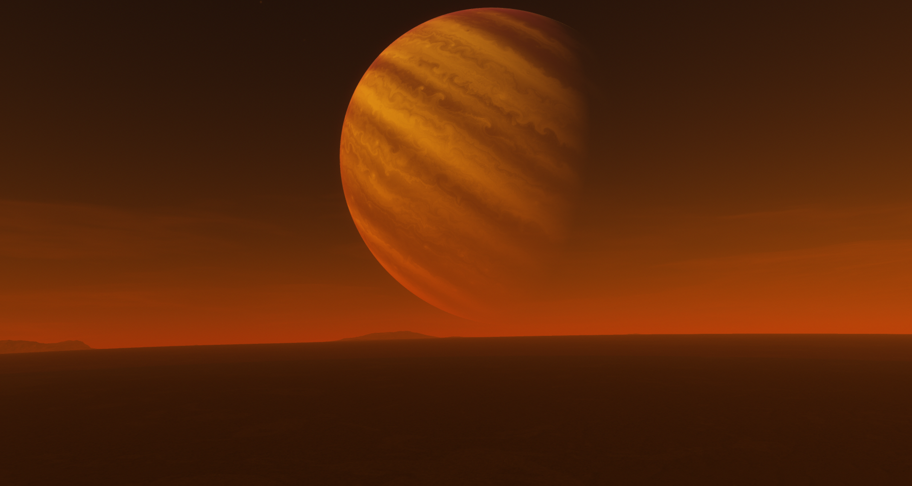 1829x974 view of a gas planet from the surface of another planet by FullDenisX