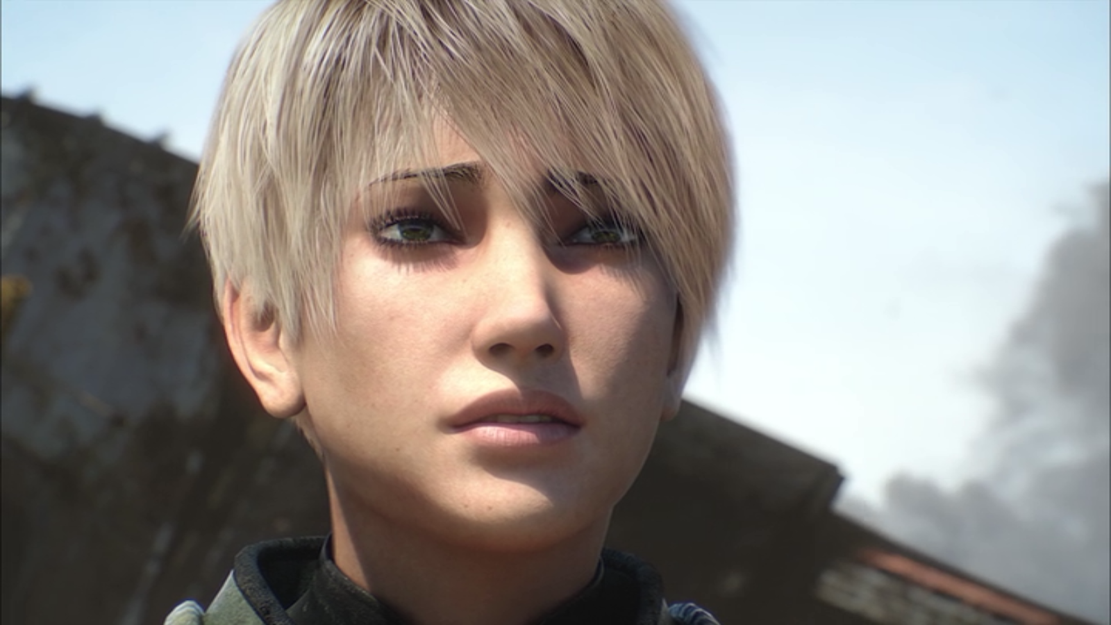 Close-up of a young character from the cyberpunk anime Appleseed Alpha, featuring detailed mecha-inspired design elements and realistic animation.