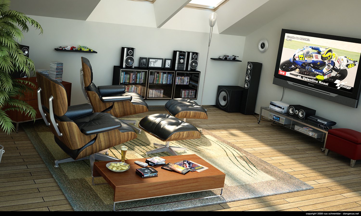 speakers coffee table chair television man made room Image