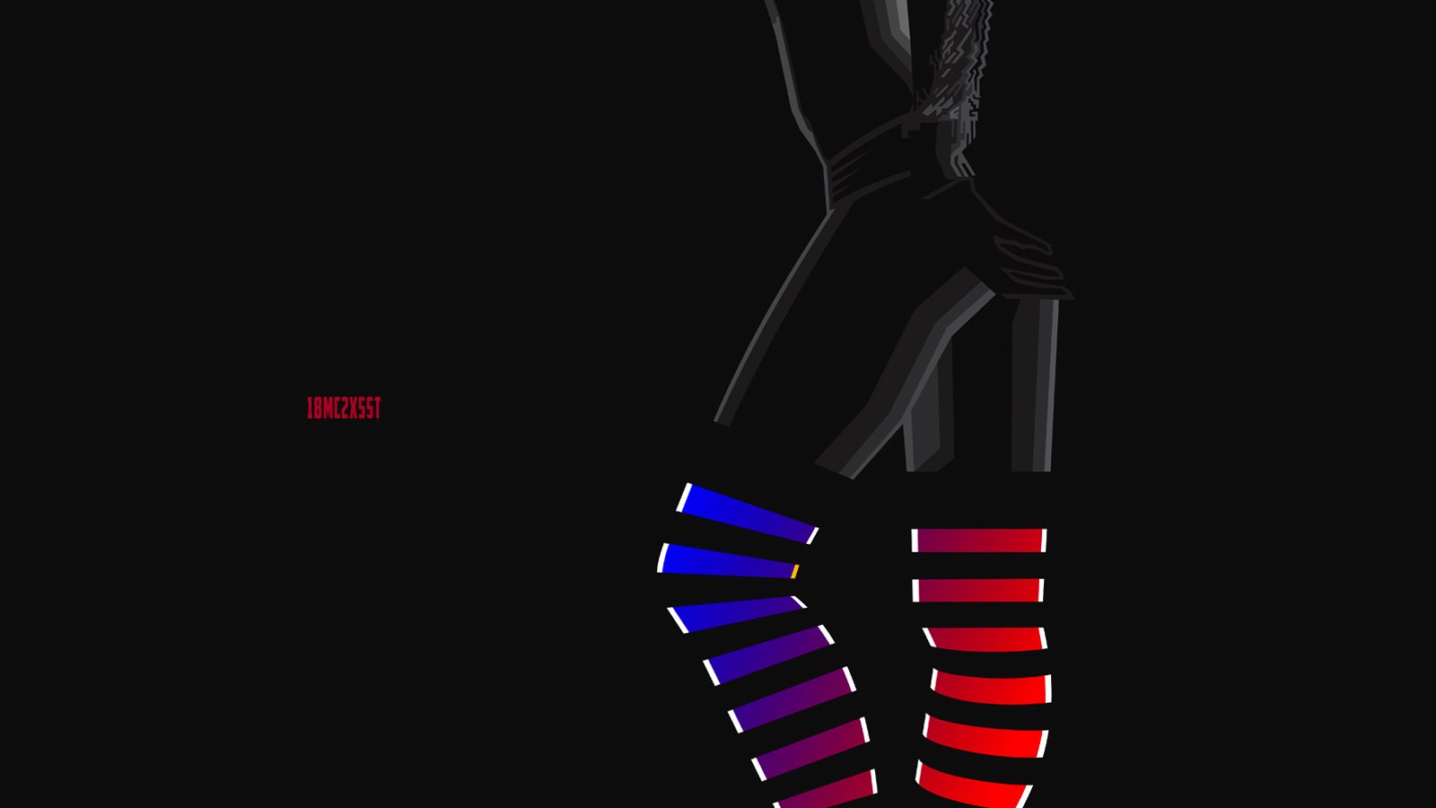 An artistic depiction of a woman’s legs dressed in striking striped stockings, set against a dark background, highlighting the interplay of colors and form.