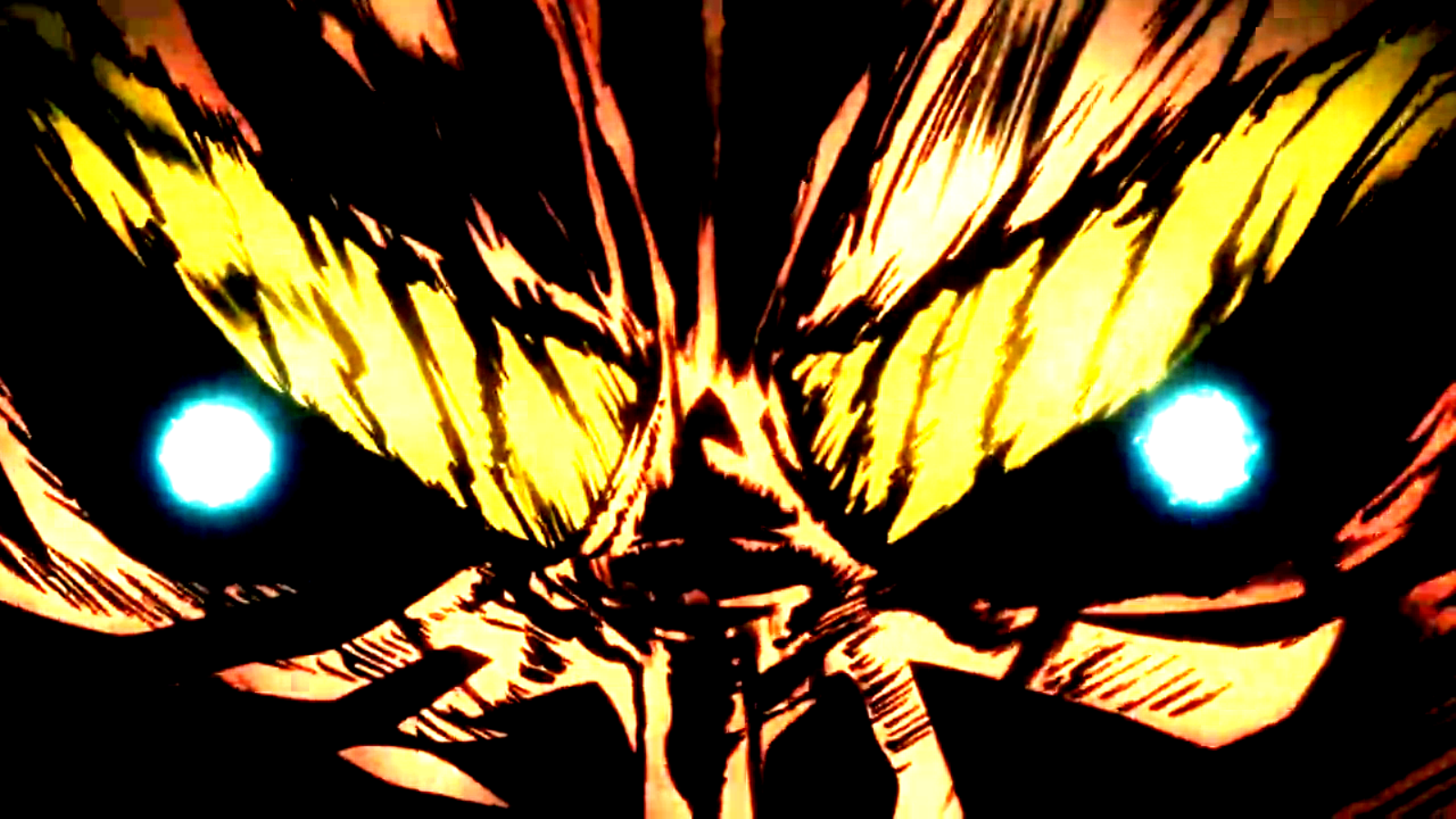 Close-up of Toshinori Yagi, a character from the anime My Hero Academia, showcasing his intense expression with striking yellow eyes and a powerful presence.