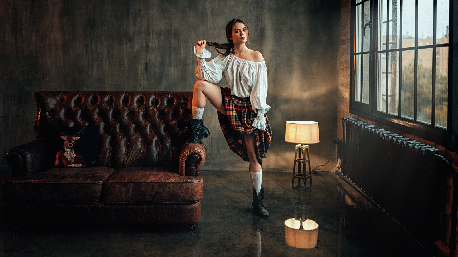 long hair boots woman model Image