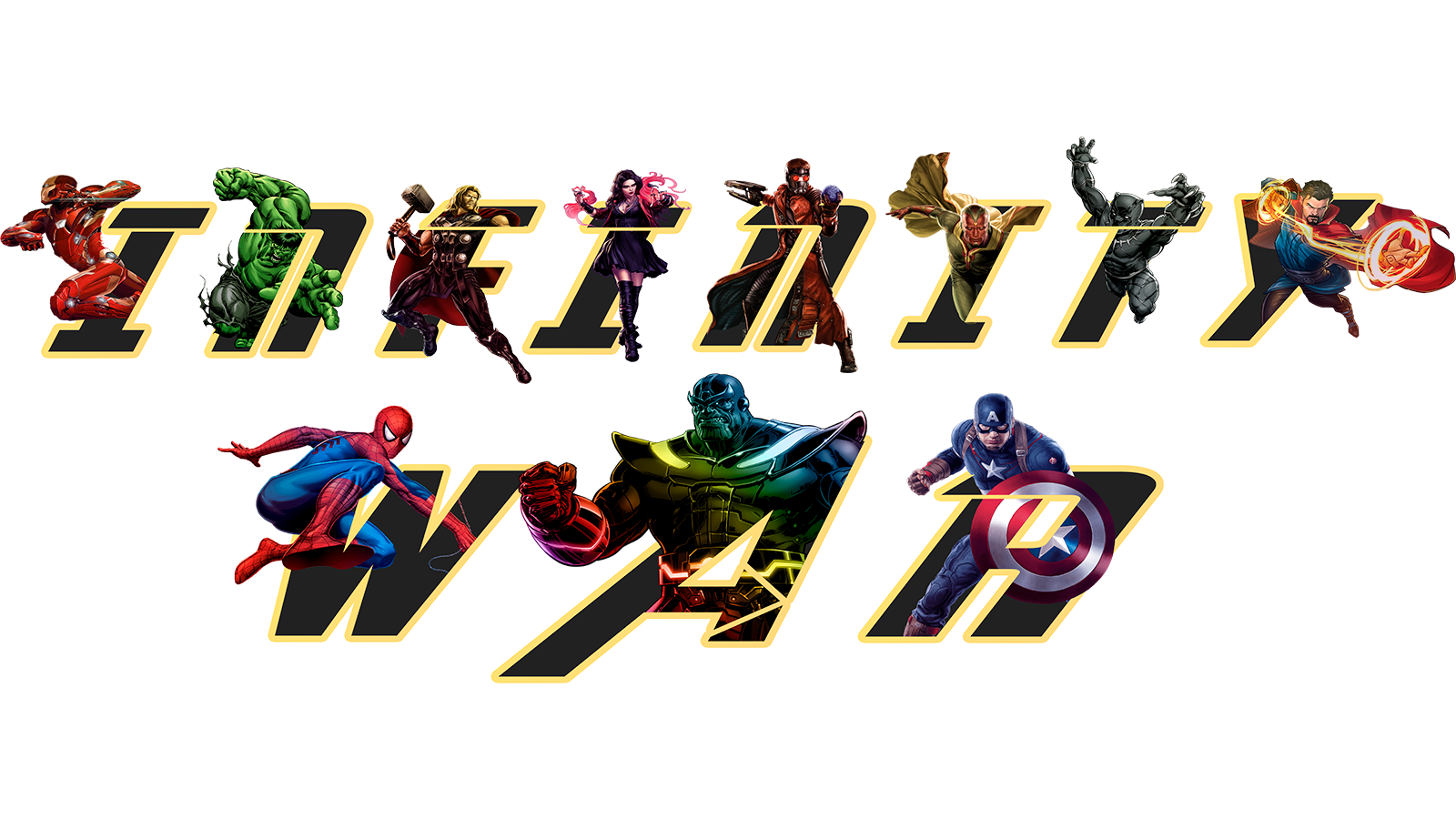  Avengers Infinity War Characters on White Background