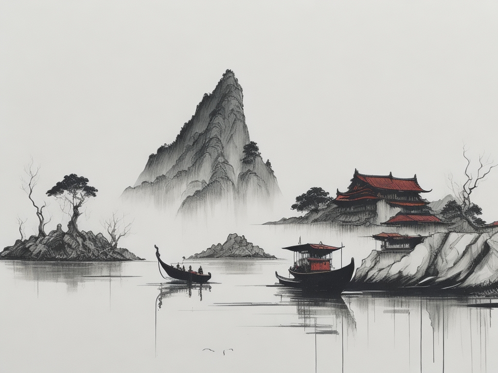 A japanese painting of a foggy valley by Alyxn