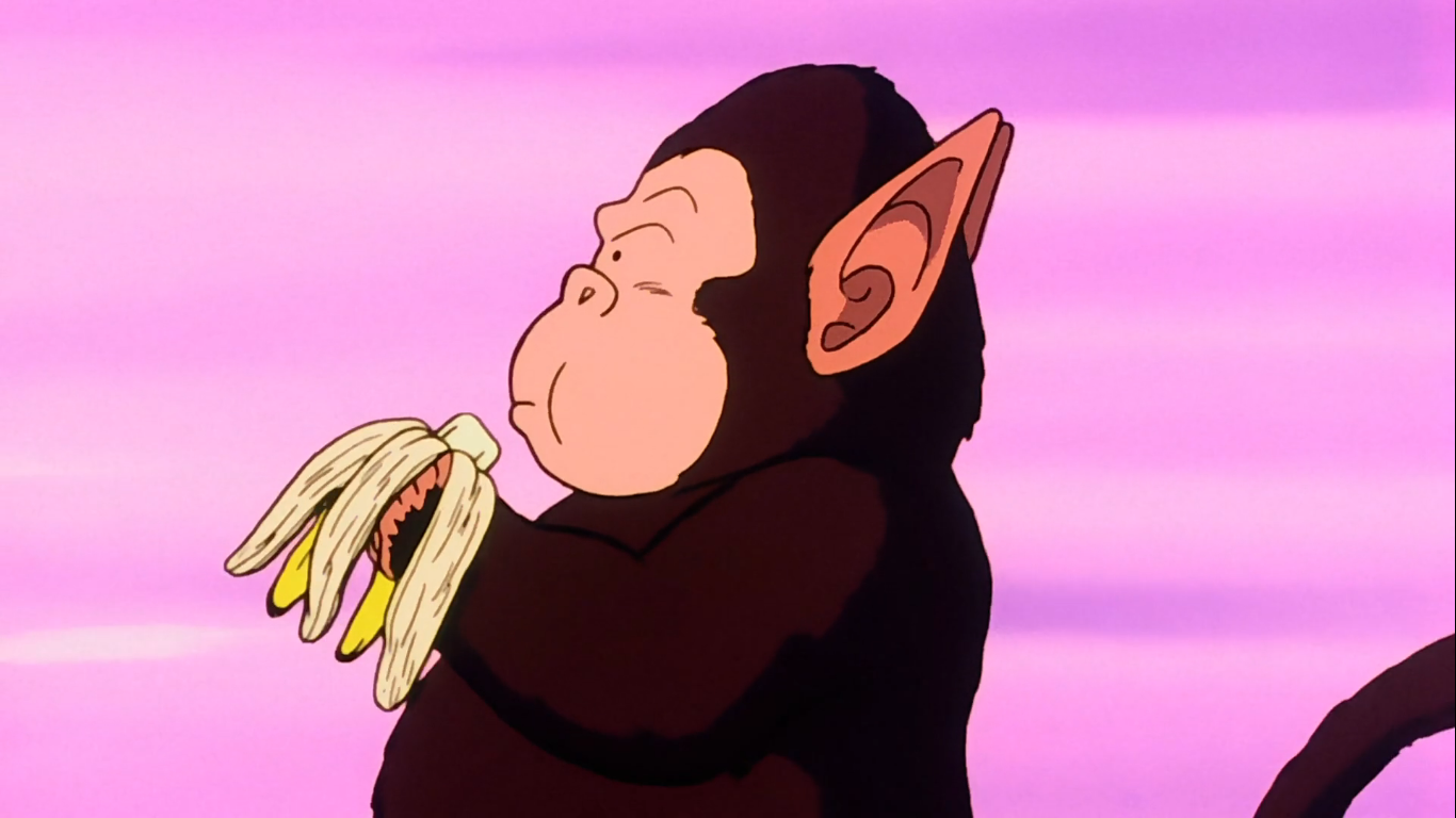  Bubbles running from goku eating a banana.