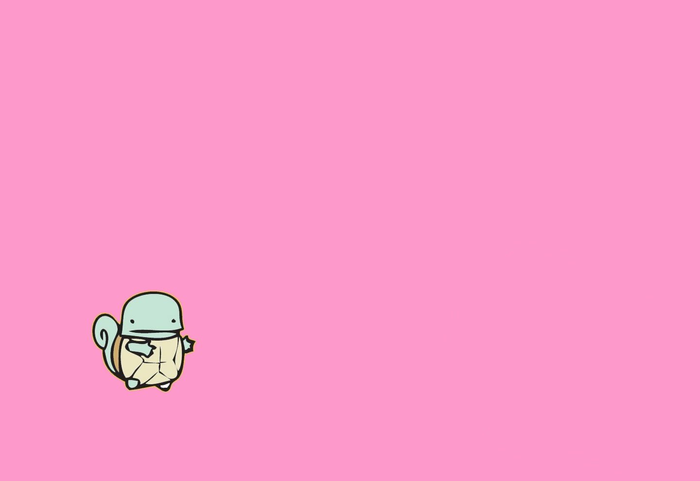 A cute Squirtle, a water-type starter Pokémon, stands alone against a vibrant pink background, showcasing its charming anime style.
