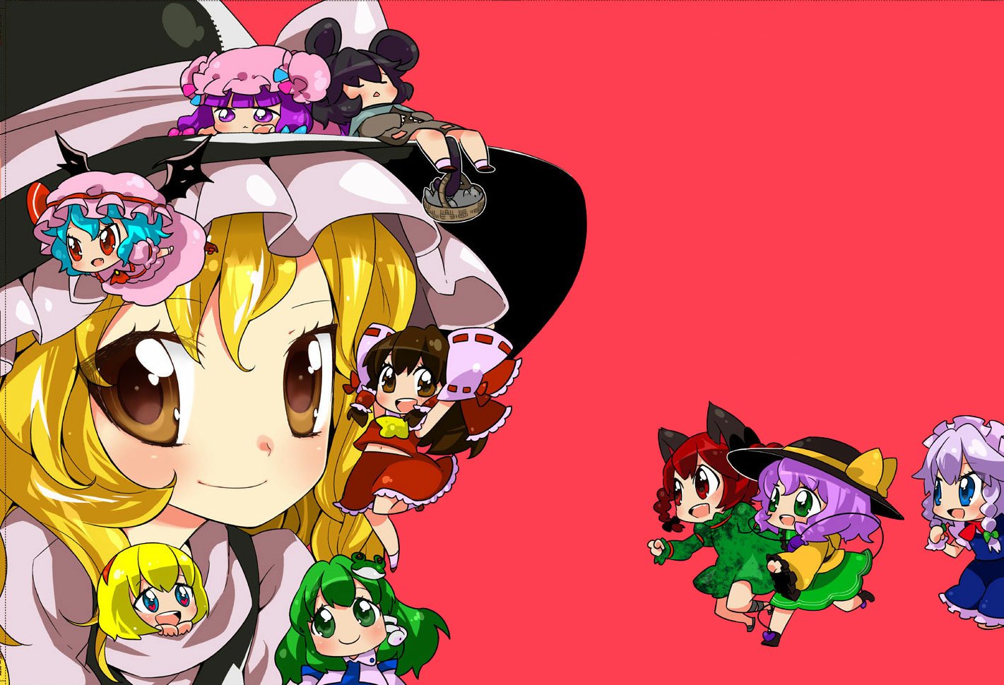 Rin Kaenbyou Koishi Komeiji Sakuya Izayoi Sanae Kochiya Alice Margatroid Reimu Hakurei Remilia Scarlet Patchouli Knowledge Nazrin (Touhou) Marisa Kirisame Anime Touhou Image