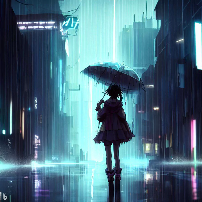 Anime girl in rain