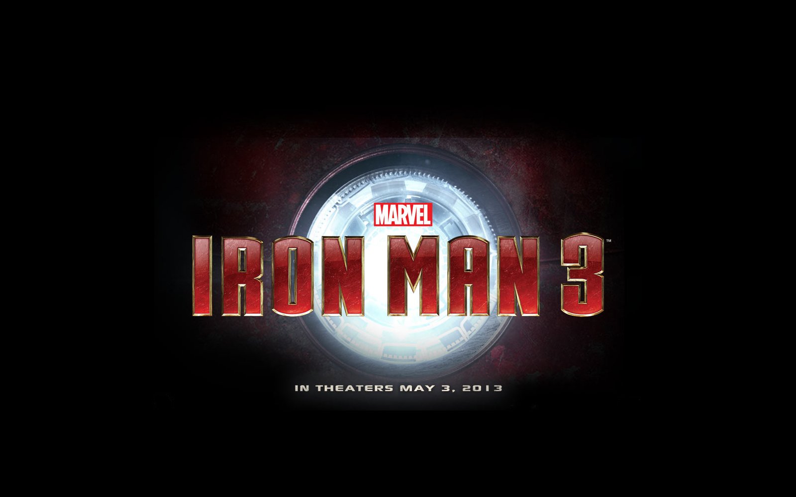 Movie title screen for Marvel’s Iron Man 3 with the release date May 3, 2013, displayed against a dark background.