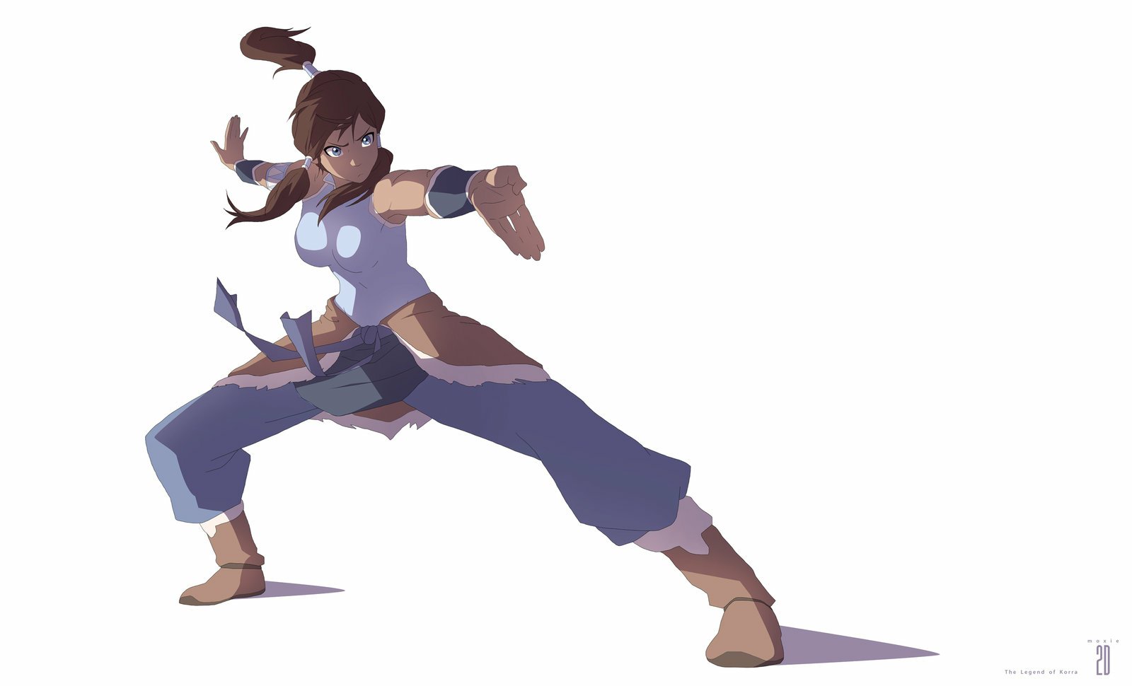 Anime-style illustration of Korra from Avatar: The Legend of Korra in a dynamic waterbending stance with flowing attire and determined expression.