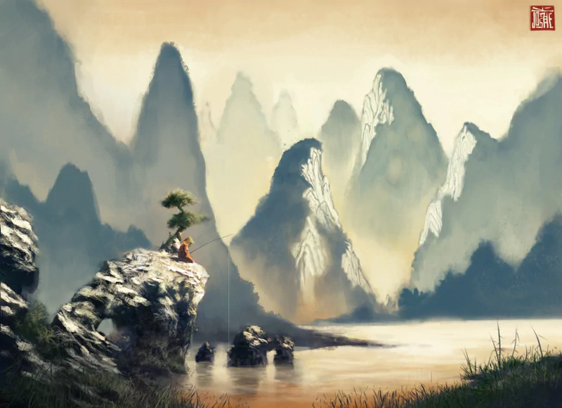 landscape fishing eastern fantasy oriental fantasy landscape Image