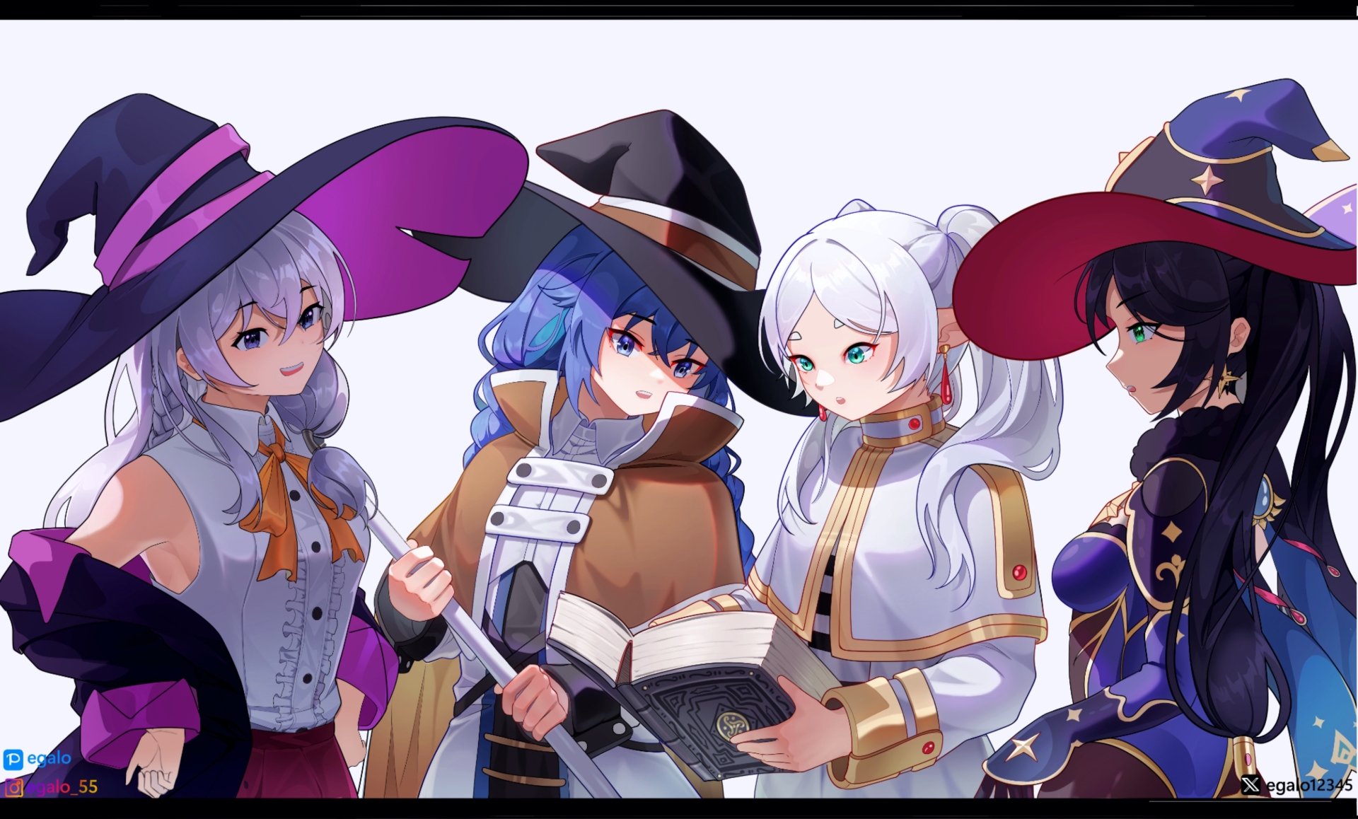 Download Elaina (The Journey Of Elaina) Mona (Genshin Impact) Frieren (Frieren: Beyond Journey's End) Roxy Migurdia Anime Crossover Image