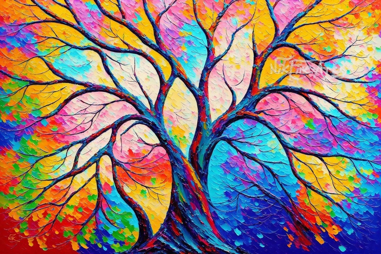 NIK TOD ORIGINAL PAINTING – FANTASTIC TREE OF HAPPINESS by nikfinearts