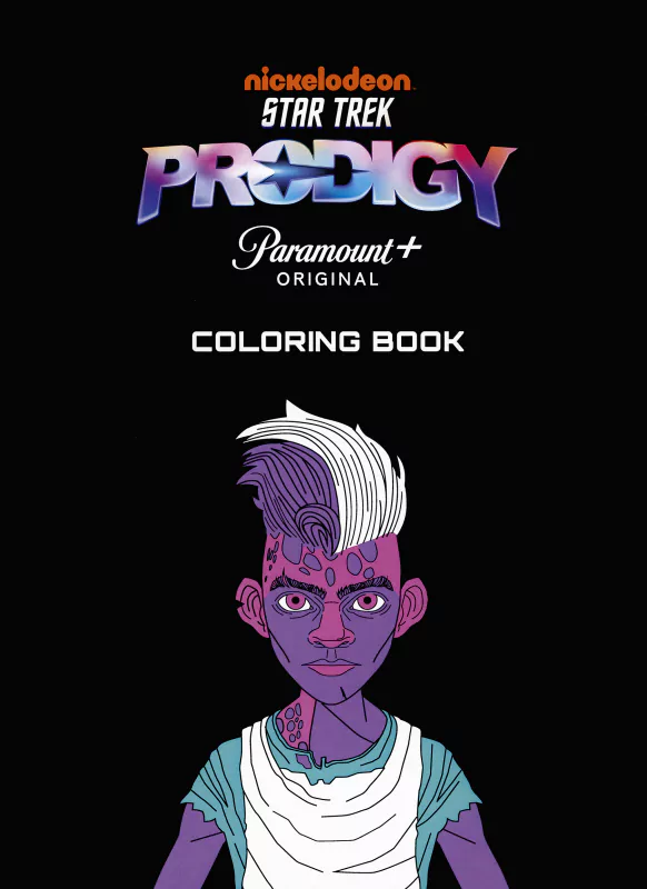 Cover of the Star Trek: Prodigy coloring book, featuring an animated character with purple skin from the Nickelodeon and Paramount+ original series.
