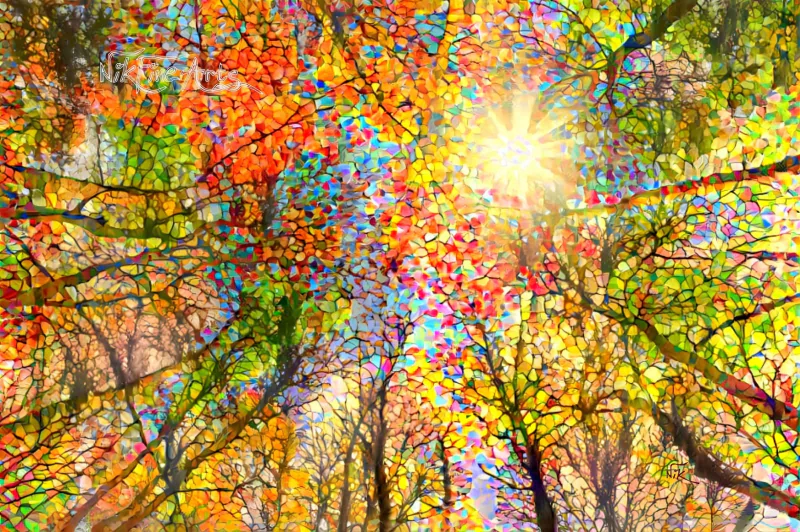 NIK TOD RECREATED PAINTING – COLORFUL TREES WITH SUN RAYS 3