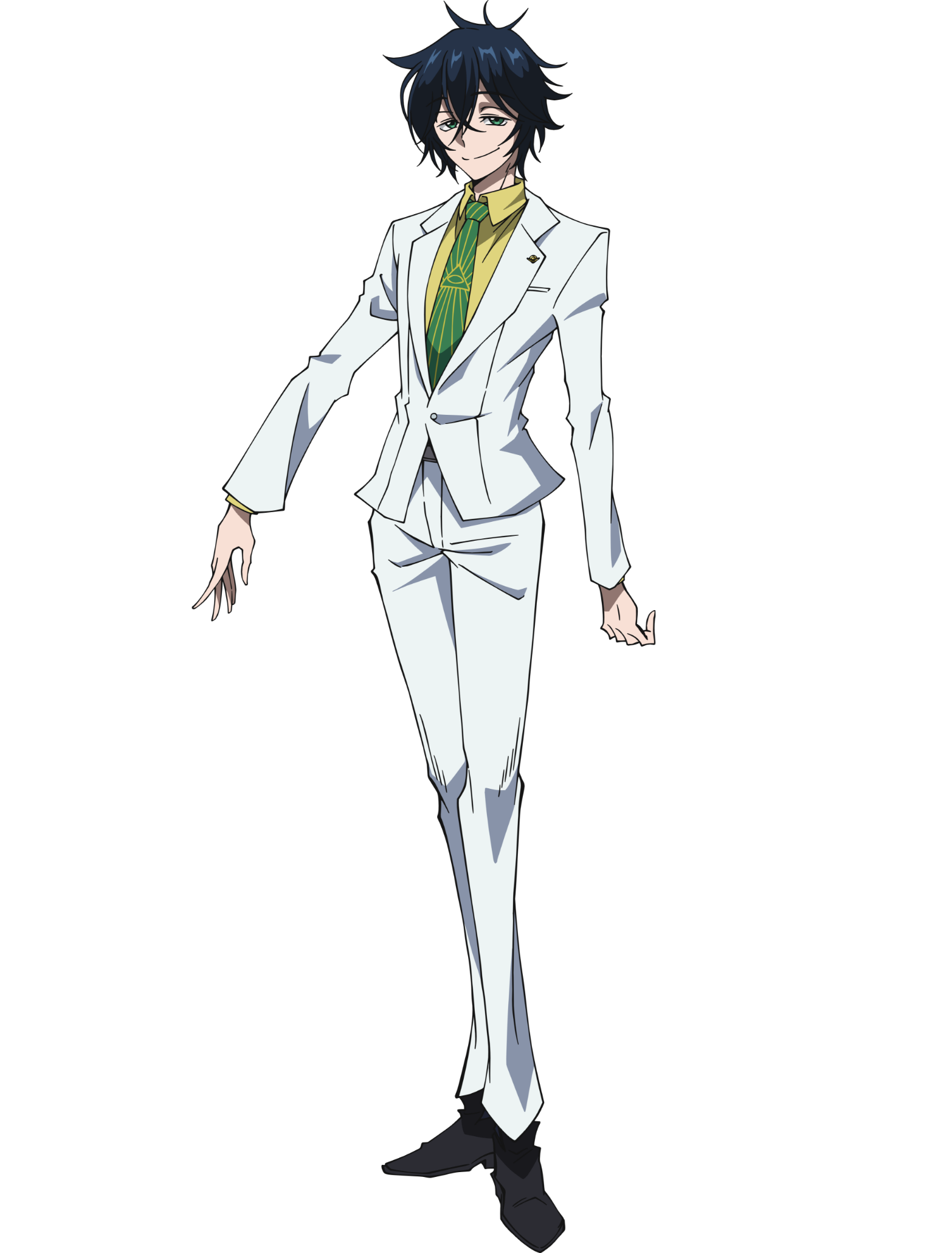 Anime character from Shaman King Flowers in elegant white suit with green tie.