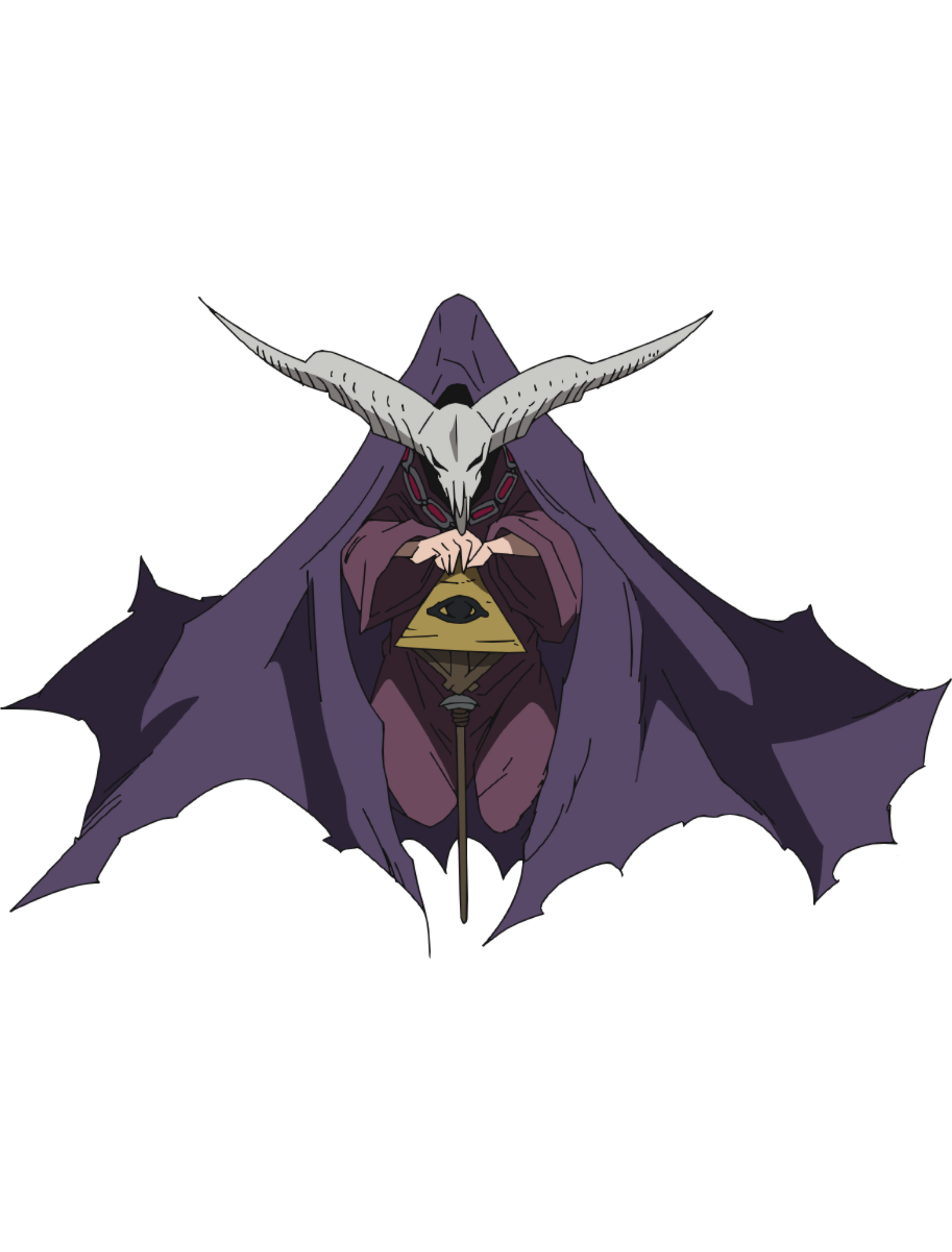 Illustration of an enigmatic character from the anime 'Shaman King Flowers' featuring a dark cloak and striking white mask.