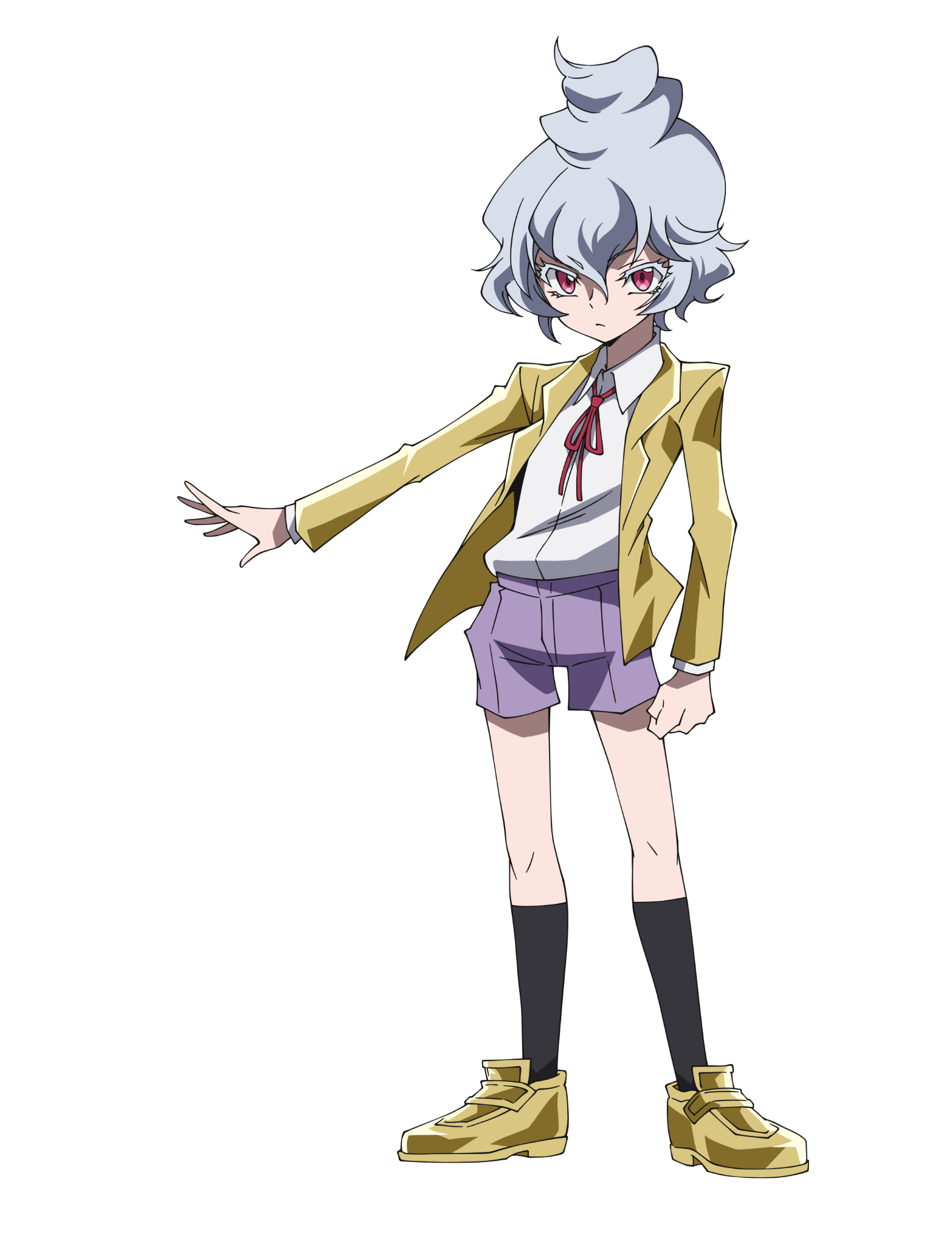Anime character from Shaman King Flowers posing with white hair and a golden jacket against a black background.