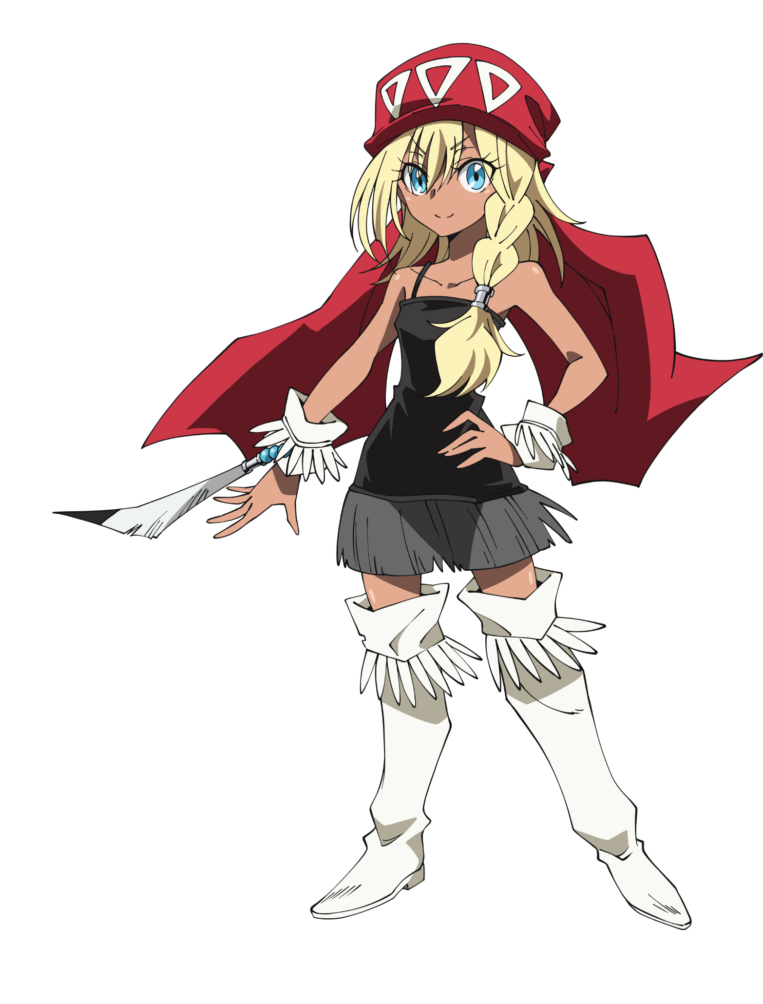 Anime character from Shaman King Flowers in traditional attire with red cloak and headband against a black background.