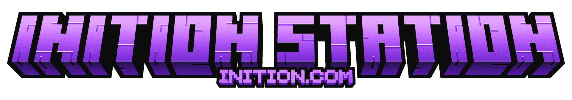 Logo for Initition Station, a Minecraft video game community or server, featuring blocky, pixelated purple text on a black background with the website initition.com below.