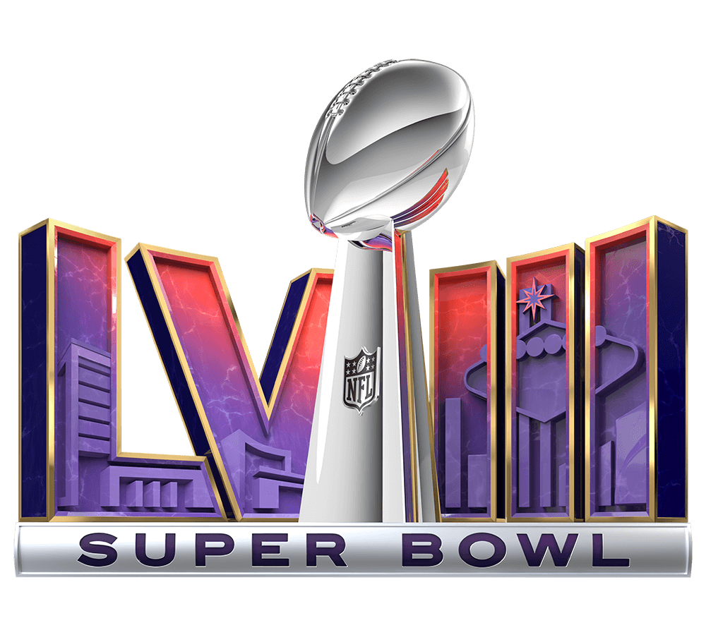 Super Bowl LV logo with NFL Vince Lombardi Trophy illustration representing American football's championship game.