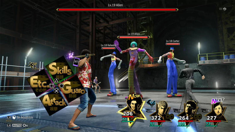 In-game screenshot of combat from Like a Dragon: Infinite Wealth video game showcasing characters in action.