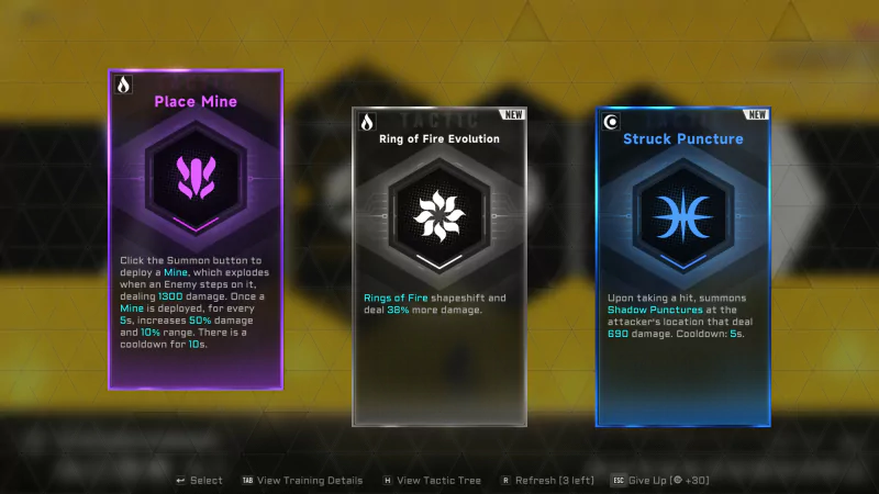 Three ability cards from the video game BlazBlue Entropy Effect displayed on screen with descriptions and stats.