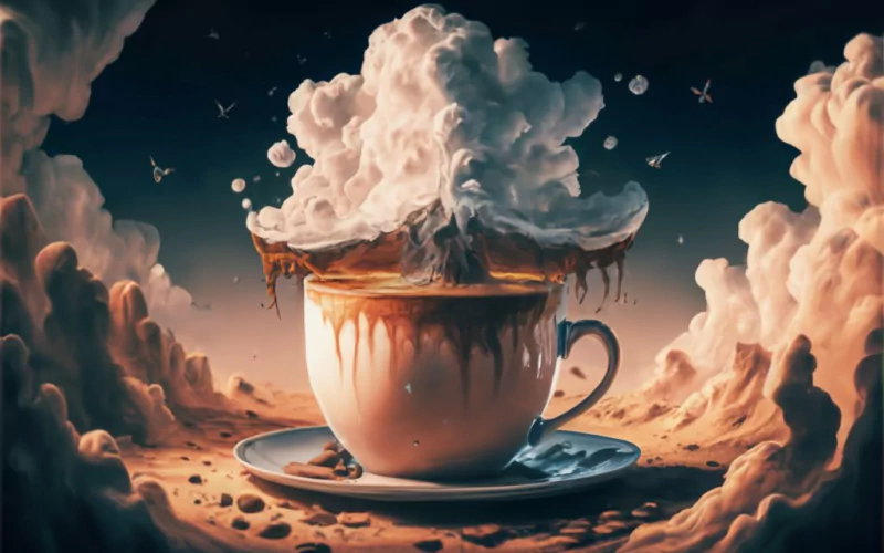  Surreal clouds fall into the coffee cup