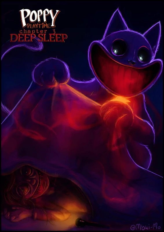 Promotional artwork for the video game 'Poppy Playtime Chapter Deep Sleep' featuring the character CatNap in a sinister nighttime setting.