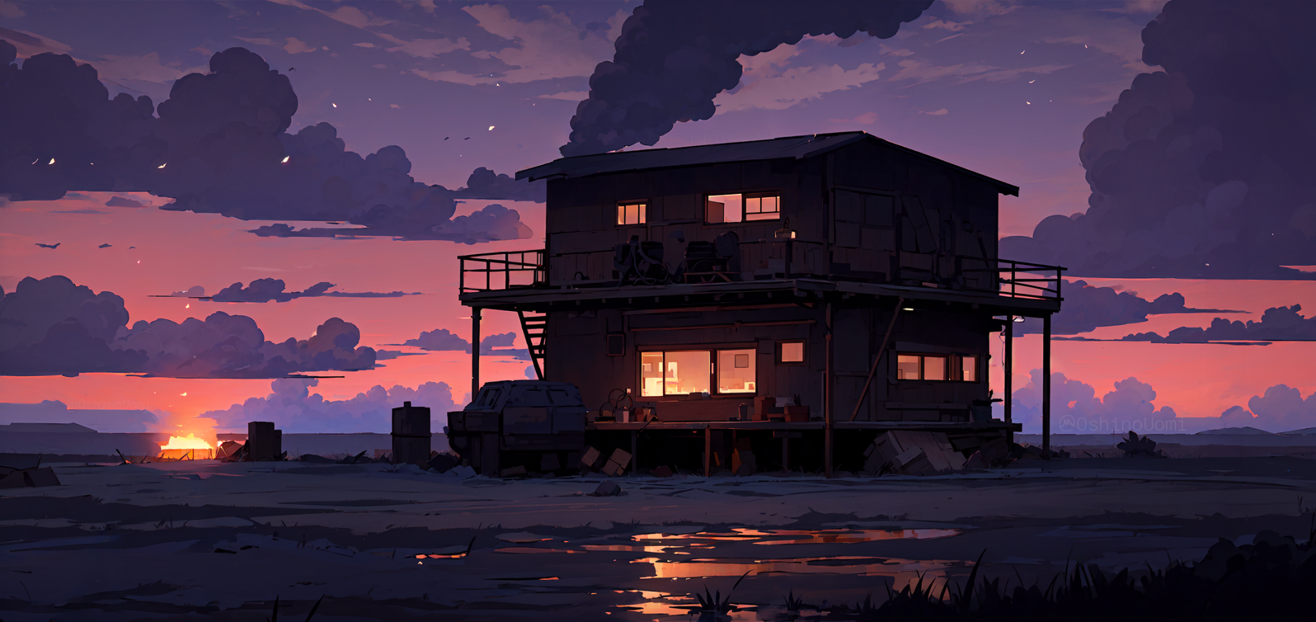 Download Scenery Cabin Cloud Smoke Light Image