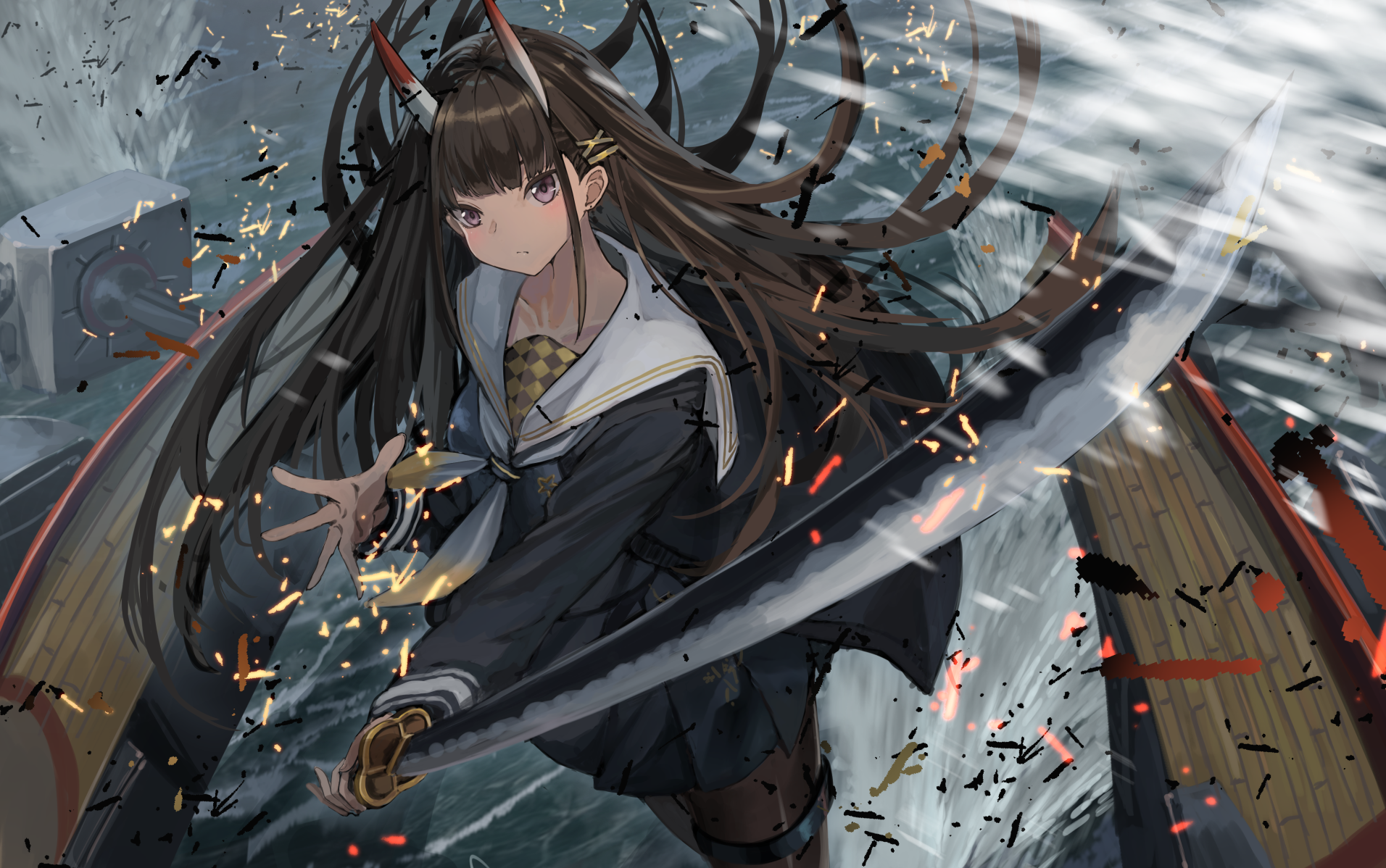 Download Azur Lane Noshiro (Azur Lane) Video Game Katana Destruction Image