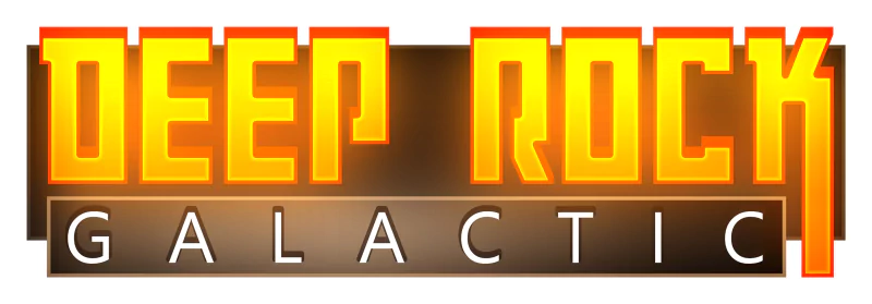 Logo of Deep Rock Galactic: Survivor video game with stylized metallic lettering on an orange gradient background.