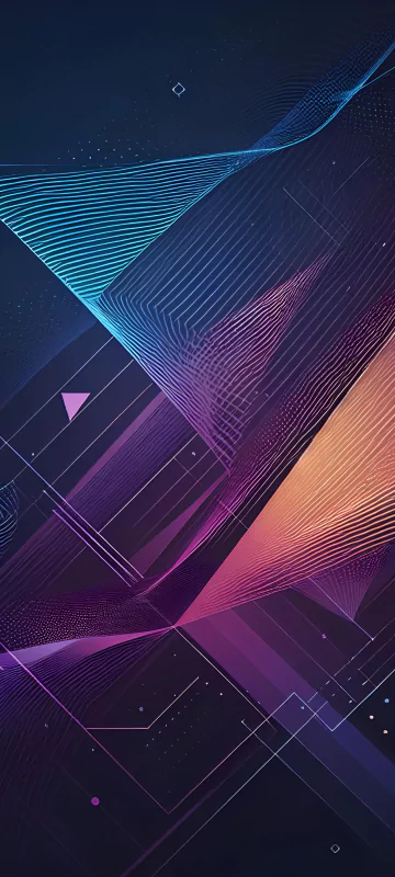  Vibrant purple lines and triangles, illuminated by ethereal light against the dark backdrop by Gabru Wallpapers