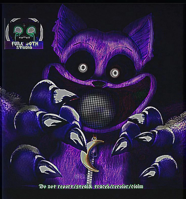 Illustration of CatNap character from Poppy Playtime video game, featuring a stylized purple cat with large eyes and a menacing grin.
