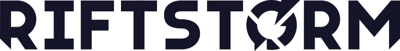 Riftstorm video game logo with stylized text against a transparent background.