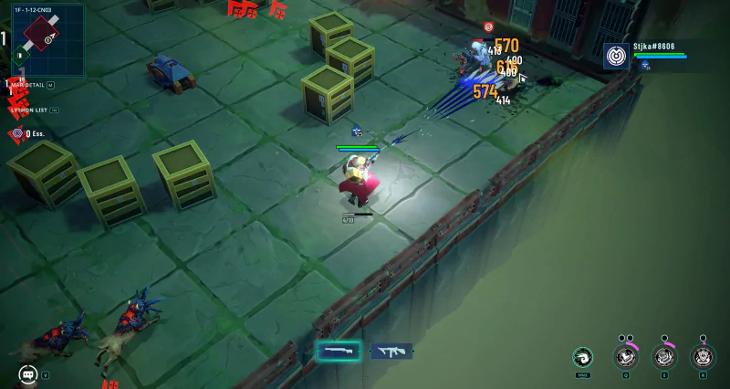 Player character engaging enemies in Riftstorm video game with vibrant visual effects and strategic top-down view.