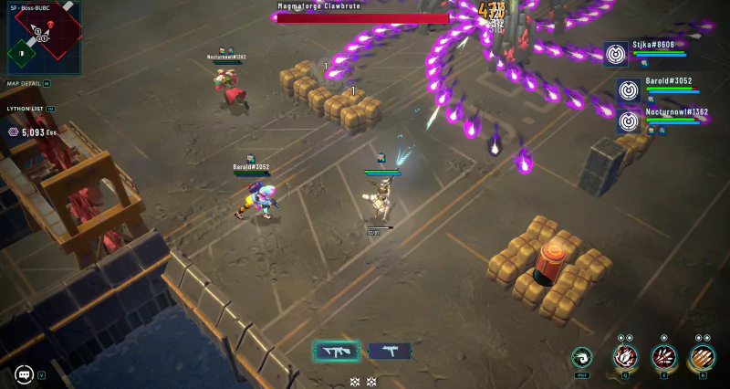 Screenshot of the video game Riftstorm depicting players engaged in a battle with dynamic visual effects and strategic gameplay elements.