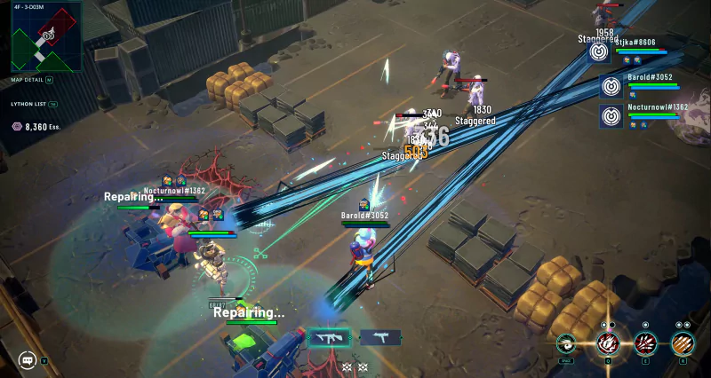 Players engage in a dynamic combat scene in Riftstorm video game with vivid skill effects and tactical positioning.