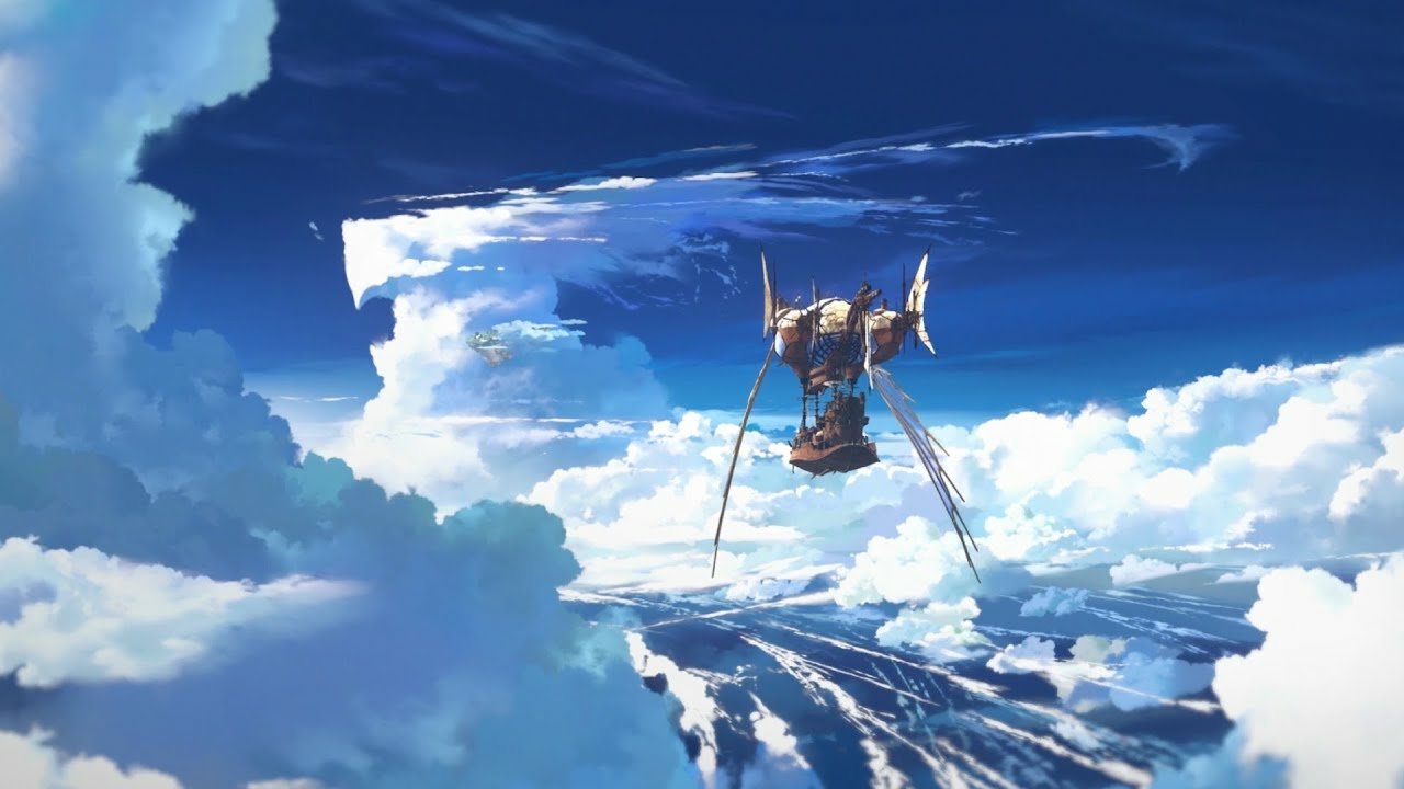 Airship soaring through the skies in Granblue Fantasy: Relink video game.
