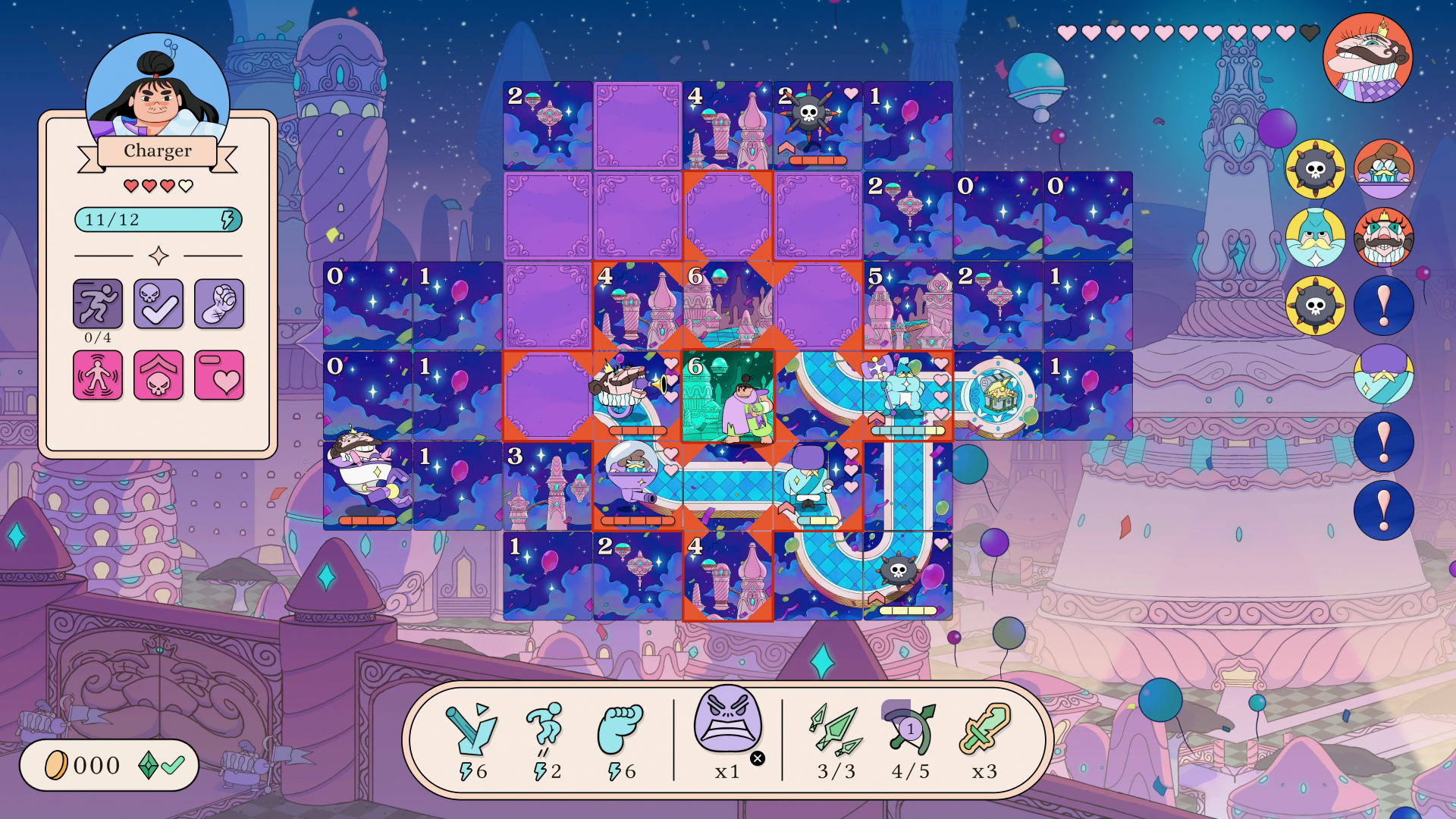 A colorful screenshot from the video game Let's! Revolution! featuring a vibrant, animated puzzle game interface with character avatars, scoreboards, and various game items against a whimsical, starry background.