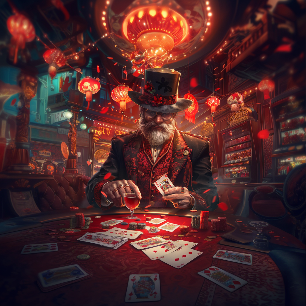 An elderly man gambling at a casino, absorbed in a game of poker.