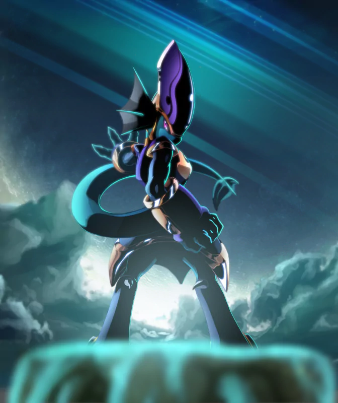 Character from the video game Freedom Planet 2 posing dynamically with a cosmic background, showcasing the game's vibrant art style and action theme.