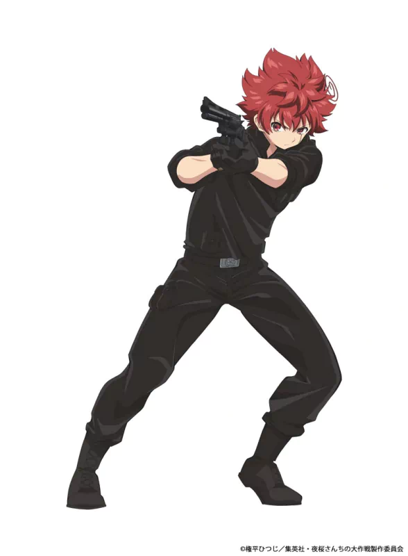 Anime character from Mission: Yozakura Family in action pose with a gun.