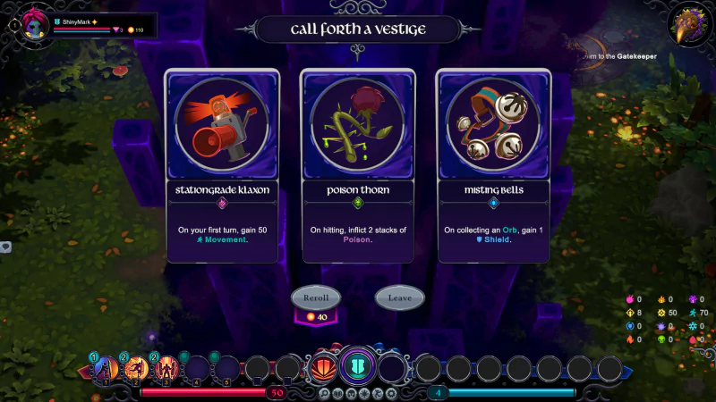 Screenshot from 'Inkbound' video game showcasing the 'Call Forth a Vestige' selection screen with ability cards.