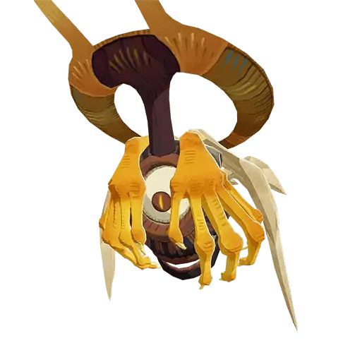 Illustration of a mystical floating object with a ram's horn-like structure, a centric eye, and claw-like extensions, associated with the video game AFK Journey.