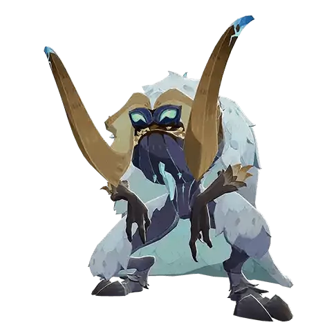 Illustration of a fantasy creature from the video game AFK Journey, featuring large tusks, blue skin, and goggles.