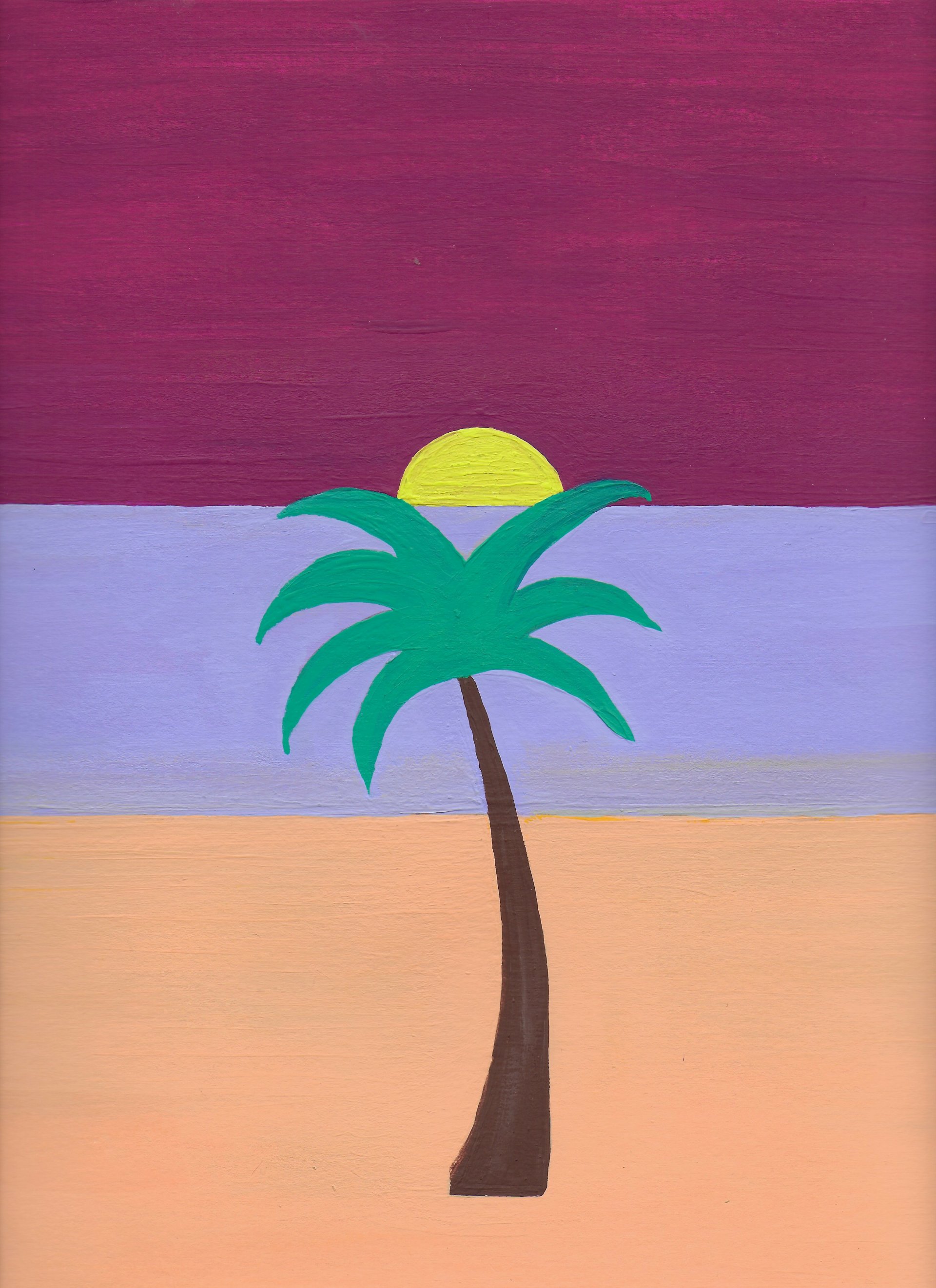 Palm tree and sunset beach, vintage colors by olipaintfr